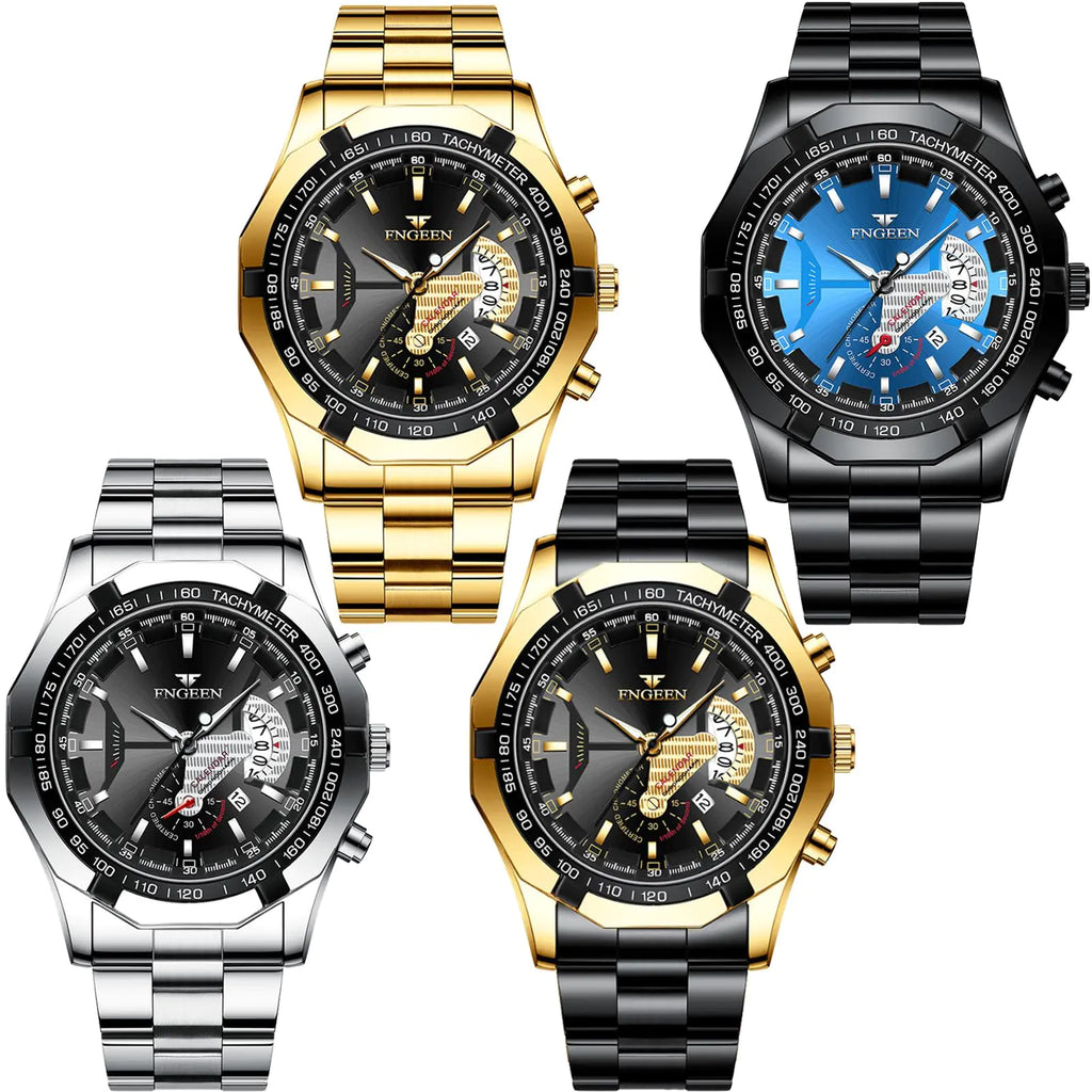 ElegantMen 4-Set Stainless Steel Analog Watches